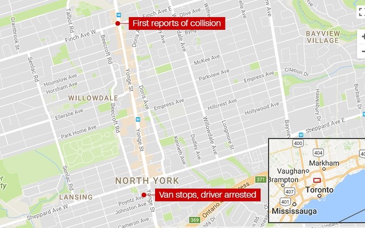 Hiện trường vụ đâm xe tải ở Canada khiến hàng chục người thương vong